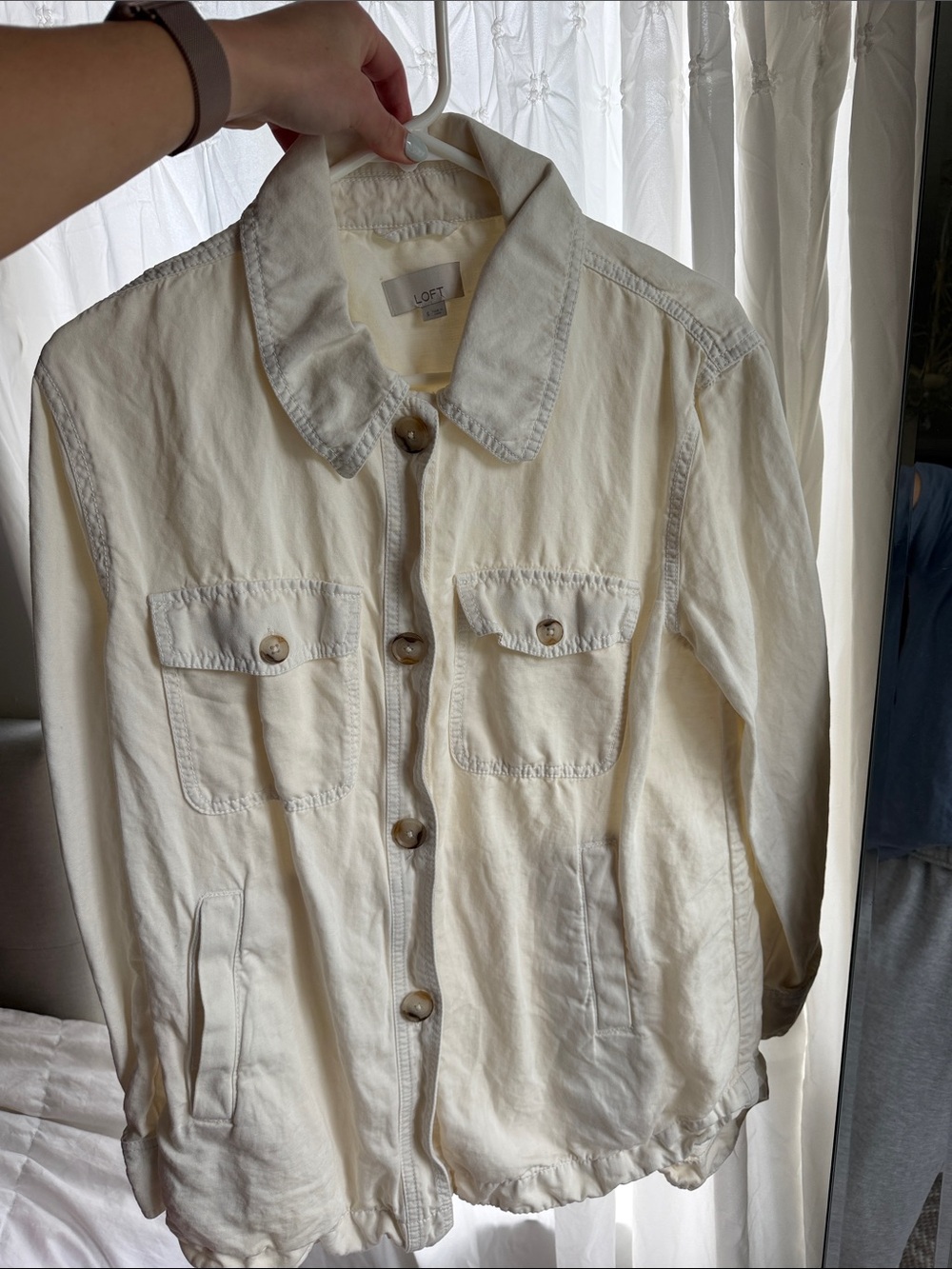 LOFT Cream Button-Front Utility Jean Jacket